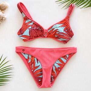 🌺 Maaji Victoria Coral Crush Reversible Bikini Set Tropical Swimsuit Small